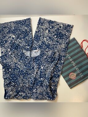 Anthropologie The Somerset Wide Leg Jumpsuit Blue Floral size S Coquette Cowgirl